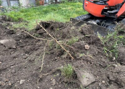 A garden during bamboo removal using a mini digger and driver hire service by The Mini Digger Guy