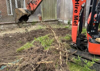 A garden during bamboo removal using a mini digger and driver hire service by The Mini Digger Guy